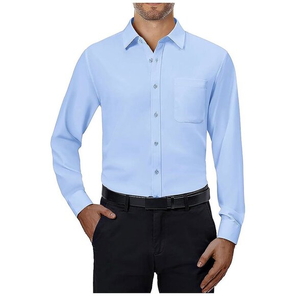 Other - Mens Dress Shirts 4-Way Stretch Long Sleeve Collared Casual Light Blue